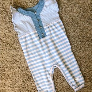 Pink and blue striped outfit